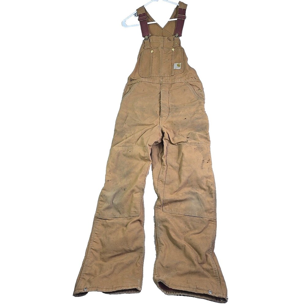 Vintage 70s Carhartt Bib Overalls‎ Double Knee Mens 34x30 Brown Duck Canvas USA